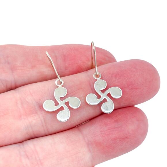 Vintage Sterling Silver 925 Basque Cross Lauburu Dangle Earrings - Picture 1 of 7